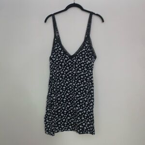 Nasty Gal Black and White Floral Mini Dress with Lace Neckline - Medium